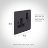 1 Gang Plug Socket Beeswax Hammered Plate, Black Switch