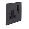 1 Gang Plug Socket Beeswax Hammered Plate, Black Switch