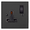 1 Gang Plug Socket Beeswax Bevelled Plate, Black Switch