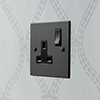 1 Gang Plug Socket Beeswax Bevelled Plate, Black Switch