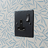 1 Gang Plug Socket Matt Black Hammered Plate, Black Switch