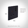 1 Gang Plug Socket Matt Black Hammered Plate, Black Switch