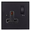 1 Gang Plug Socket Matt Black Bevelled Plate, Black Switch