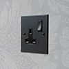 1 Gang Plug Socket Matt Black Bevelled Plate, Black Switch