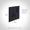 1 Gang Plug Socket Matt Black Bevelled Plate, Black Switch