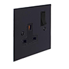 1 Gang Plug Socket Matt Black Bevelled Plate, Black Switch