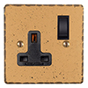 1 Gang Plug Socket Old Gold Hammered Plate, Black Switch