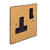 1 Gang Plug Socket Old Gold Hammered Plate, Black Switch