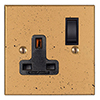 1 Gang Plug Socket Old Gold Bevelled Plate, Black Switch