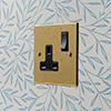 1 Gang Plug Socket Old Gold Bevelled Plate, Black Switch