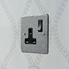 1 Gang Plug Socket Polished Hammered Plate, Black Switch