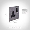 1 Gang Plug Socket Polished Hammered Plate, Black Switch