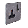 1 Gang Plug Socket Polished Hammered Plate, Black Switch