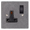 1 Gang Plug Socket Polished Bevelled Plate, Black Switch