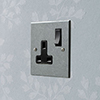 1 Gang Plug Socket Polished Bevelled Plate, Black Switch