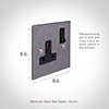 1 Gang Plug Socket Polished Bevelled Plate, Black Switch