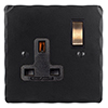 1 Gang Plug Socket Matt Black Ham Plate, Brass