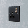 1 Gang Plug Socket Matt Black Ham Plate, Brass