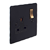 1 Gang Plug Socket Matt Black Ham Plate, Brass