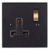 1 Gang Plug Socket Matt Black Bevelled Plate, Brass Switch