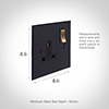 1 Gang Plug Socket Matt Black Bevelled Plate, Brass Switch