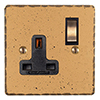 1 Gang Plug Socket Old Gold Hammered Plate, Brass Switch