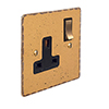 1 Gang Plug Socket Old Gold Hammered Plate, Brass Switch