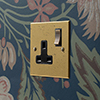 1 Gang Plug Socket Old Gold Bevelled Plate, Brass Switch