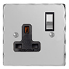1 Gang Plug Socket Nickel Hammered Plate, Chrome Switch