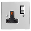 1 Gang Plug Socket Nickel Bevelled Plate, Chrome Switch