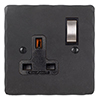 1 Gang Plug Socket Beeswax Hammered Plate, Steel Switch