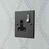 1 Gang Plug Socket Beeswax Bevelled Plate, Steel Switch