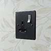 1 Gang Plug Socket Matt Black Hammered Plate, Steel Switch