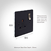 1 Gang Plug Socket Matt Black Hammered Plate, Steel Switch