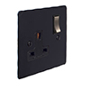 1 Gang Plug Socket Matt Black Hammered Plate, Steel Switch