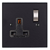 1 Gang Plug Socket Matt Black Bevelled Plate, Steel Switch