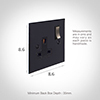 1 Gang Plug Socket Matt Black Bevelled Plate, Steel Switch