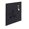 1 Gang Plug Socket Matt Black Bevelled Plate, Steel Switch