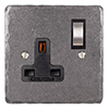 1 Gang Plug Socket Polished Hammered Plate, Steel Switch