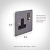 1 Gang Plug Socket Polished Hammered Plate, Steel Switch