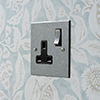 1 Gang Plug Socket Polished Bevelled Plate, Steel Switch