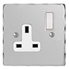 1 Gang Plug Socket Nickel Hammered Plate, White Switch