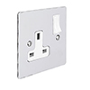 1 Gang Plug Socket Nickel Hammered Plate, White Switch