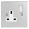 1 Gang Plug Socket Nickel Bevelled Plate, White Switch