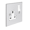 1 Gang Plug Socket Nickel Bevelled Plate, White Switch