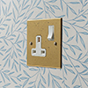 1 Gang Plug Socket Old Gold Bevelled Plate, White Switch