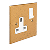 1 Gang Plug Socket Old Gold Bevelled Plate, White Switch