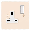 1 Gang Plug Socket Plain Ivory Hammered Plate, White Switch