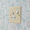 1 Gang Plug Socket Plain Ivory Hammered Plate, White Switch