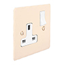 1 Gang Plug Socket Plain Ivory Hammered Plate, White Switch